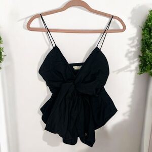 EDUN Black Dramatic Bow Tie Front Spaghetti Tank Top Cocktail Blouse